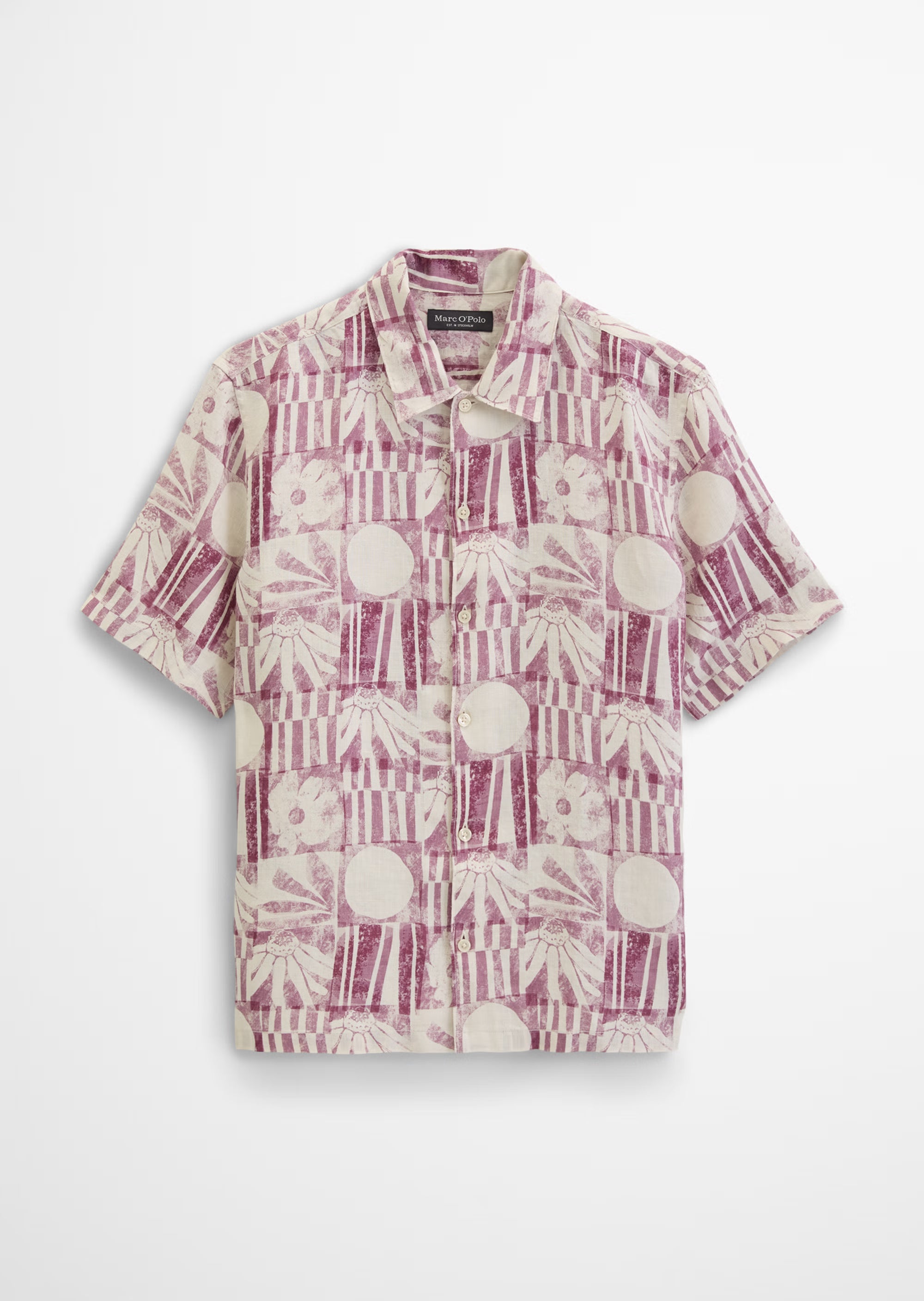 Marc O'Polo - Lässiges Halbarm Hemd mit All Over Print in Rot