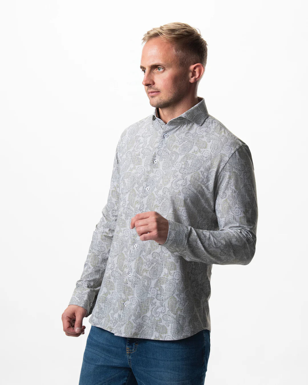IOS - Hemd mit dezentem Paisley Print aus sehr bequemer Jerseyware - Light Khaki Paisley