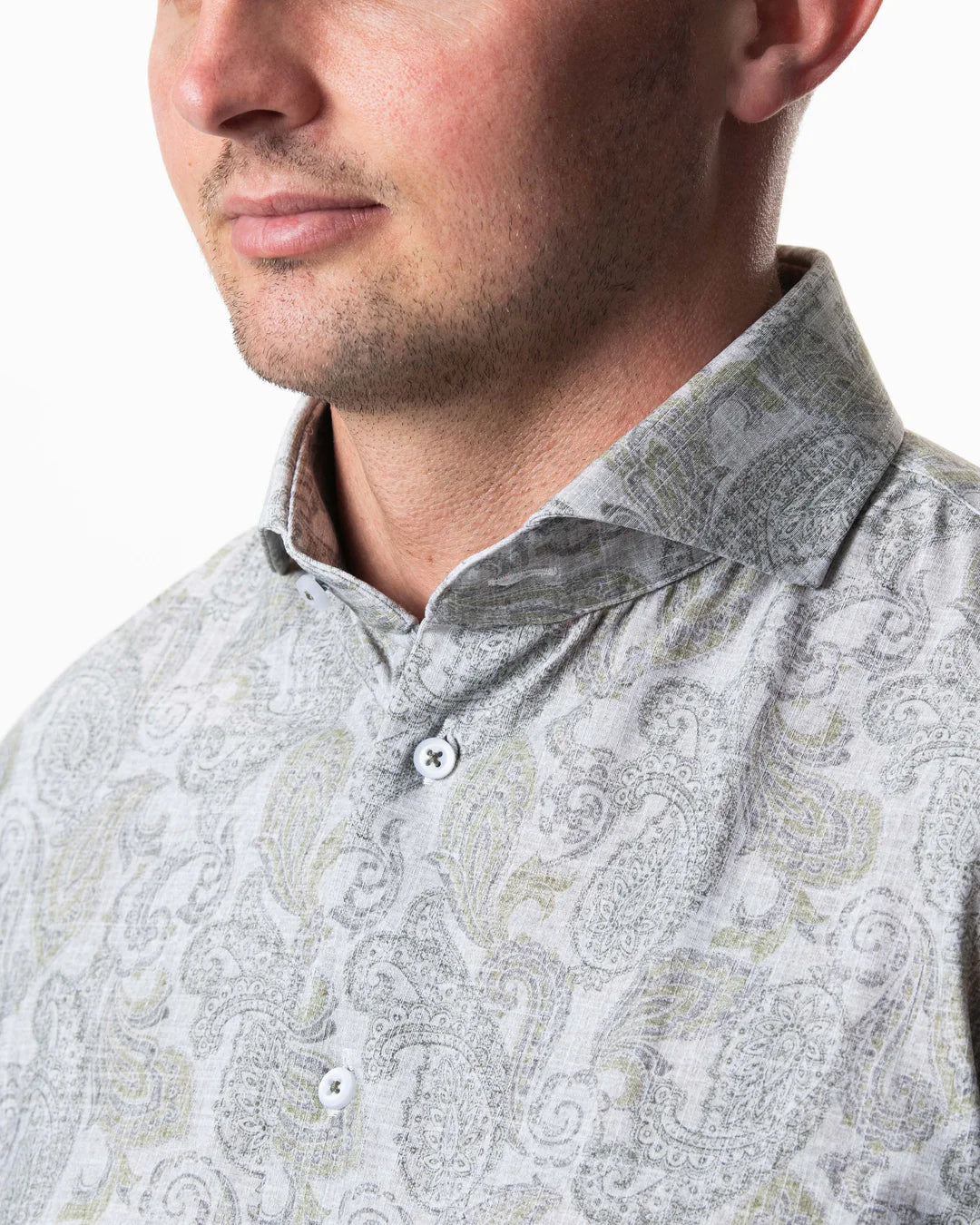 IOS - Hemd mit dezentem Paisley Print aus sehr bequemer Jerseyware - Light Khaki Paisley