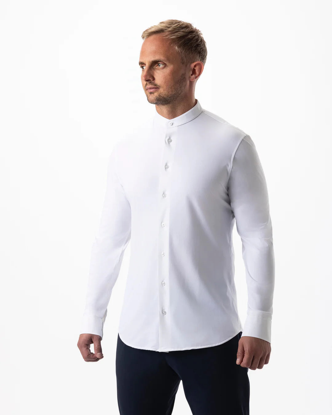 IOS - Hemd mit Stehkragen aus sehr bequemer Jerseyware - White