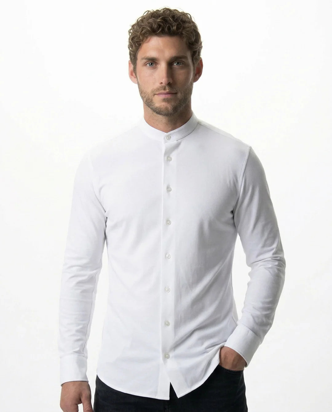 IOS - Hemd mit Stehkragen aus sehr bequemer Jerseyware - White