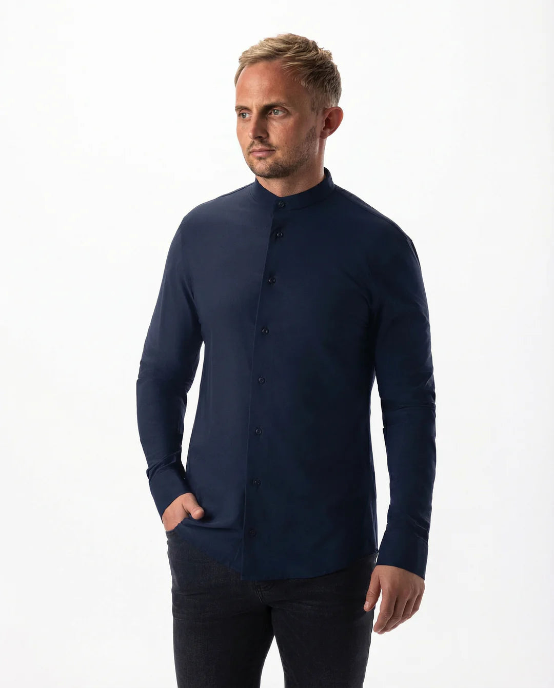 IOS - Hemd mit Stehkragen aus sehr bequemer Jerseyware - Navy