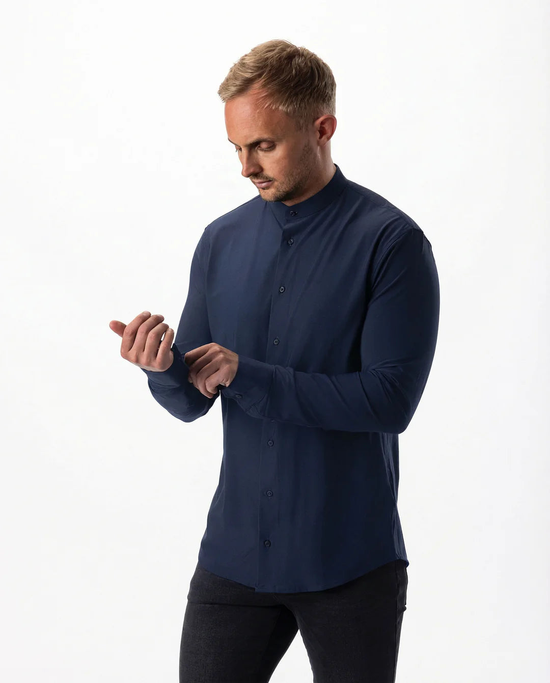 IOS - Hemd mit Stehkragen aus sehr bequemer Jerseyware - Navy