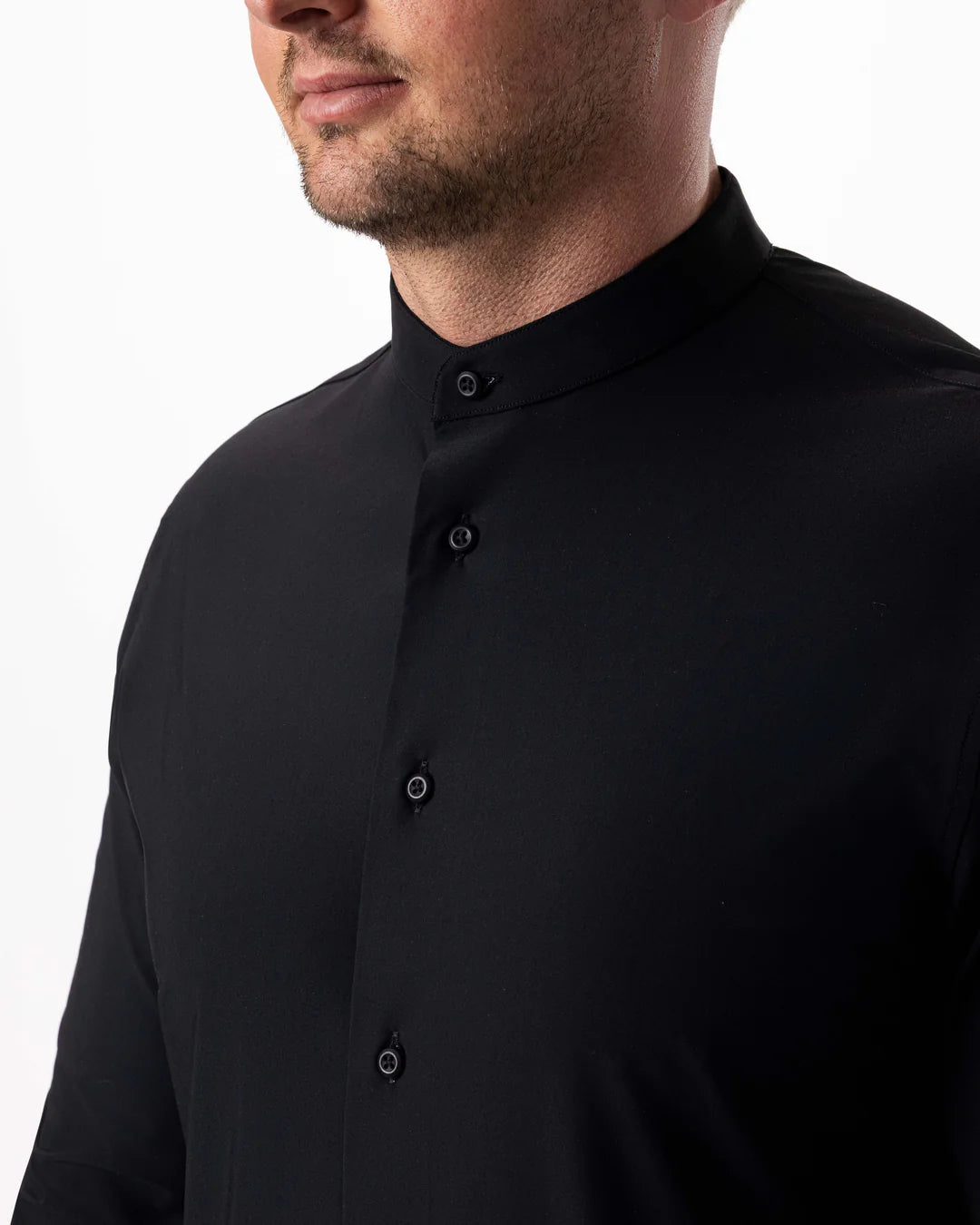 IOS - Hemd mit Stehkragen aus sehr bequemer Jerseyware - Black