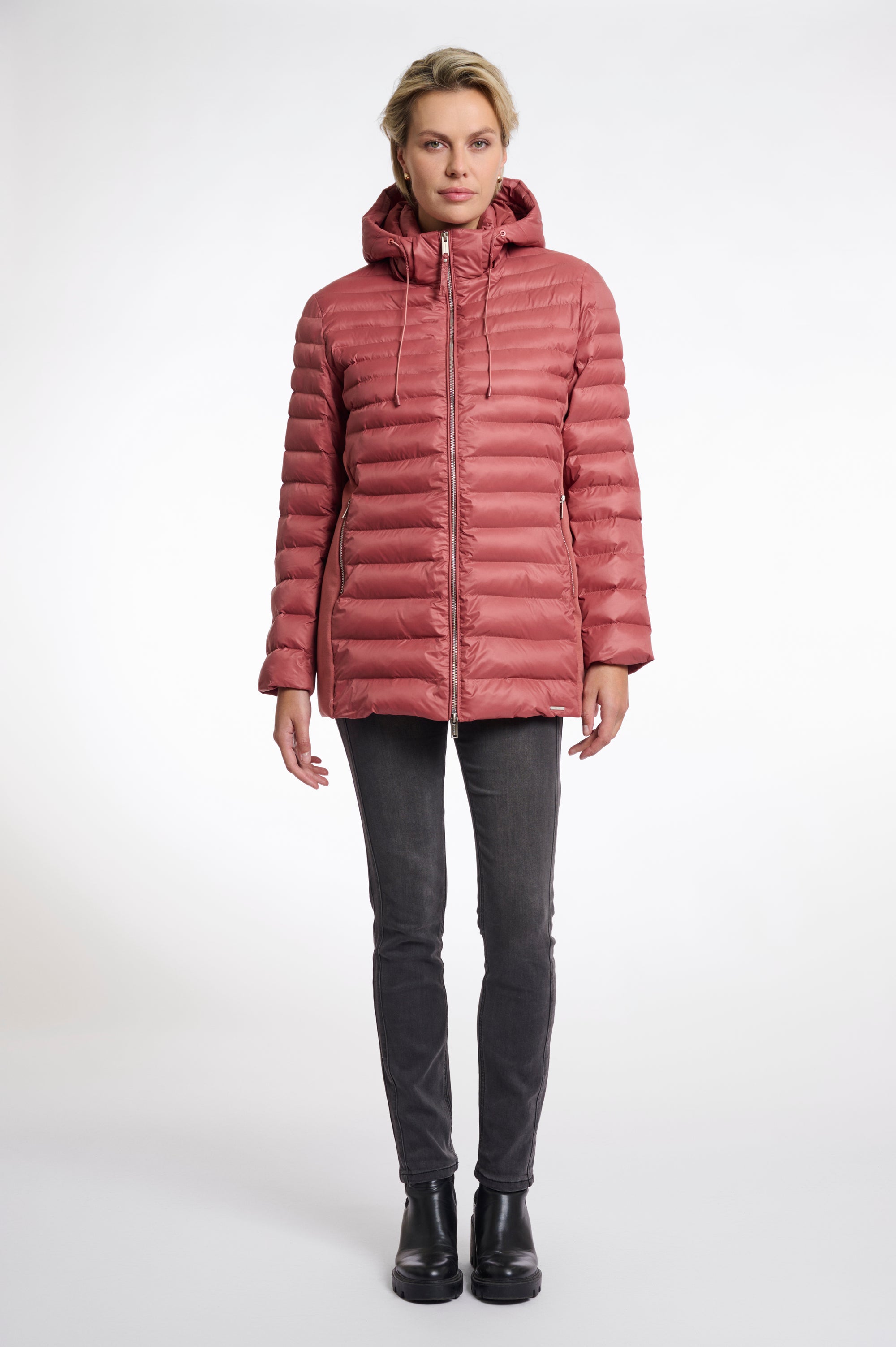 Rino & Pelle - Steppjacke in zartem Rot mit Kapuze - Indira