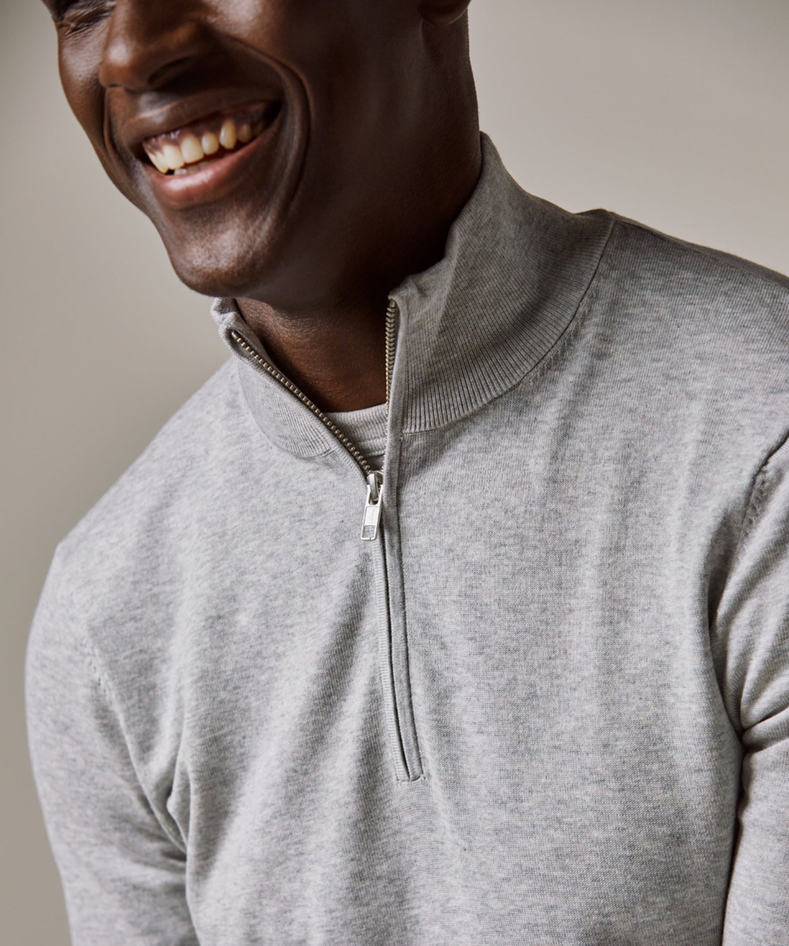 Profuomo - Feiner Strickpullover mit Half-Zip in Hellgrau