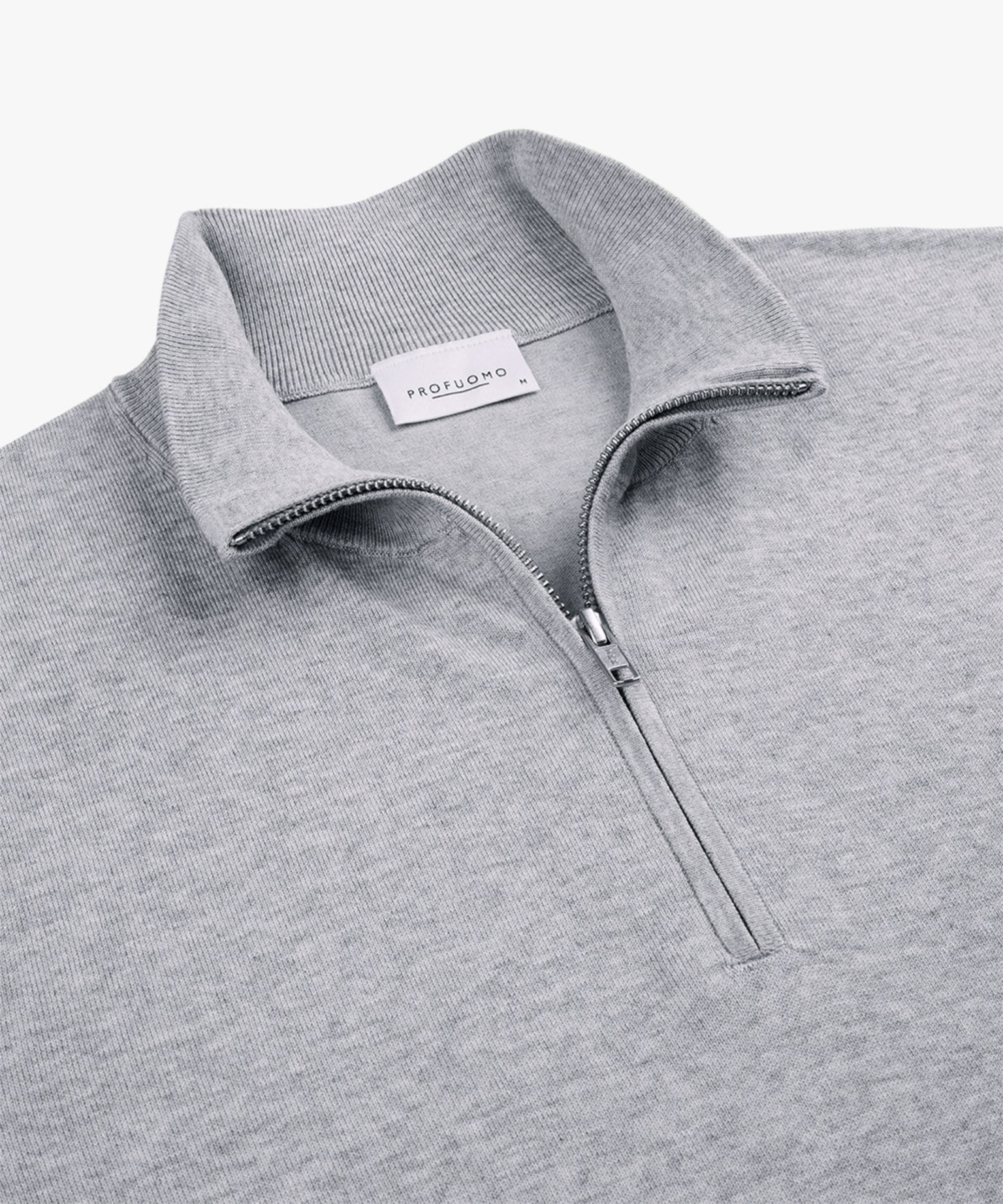 Profuomo - Feiner Strickpullover mit Half-Zip in Hellgrau