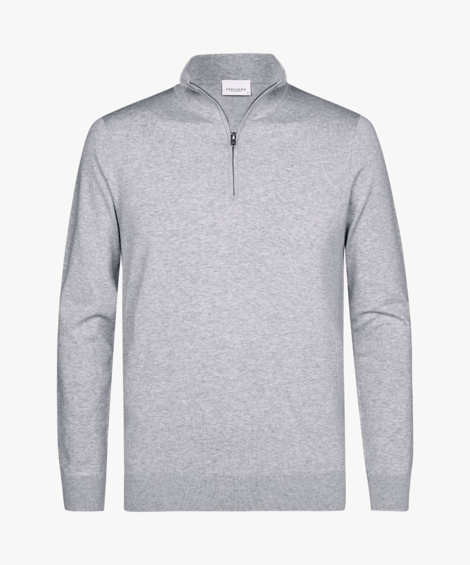 Profuomo - Feiner Strickpullover mit Half-Zip in Hellgrau