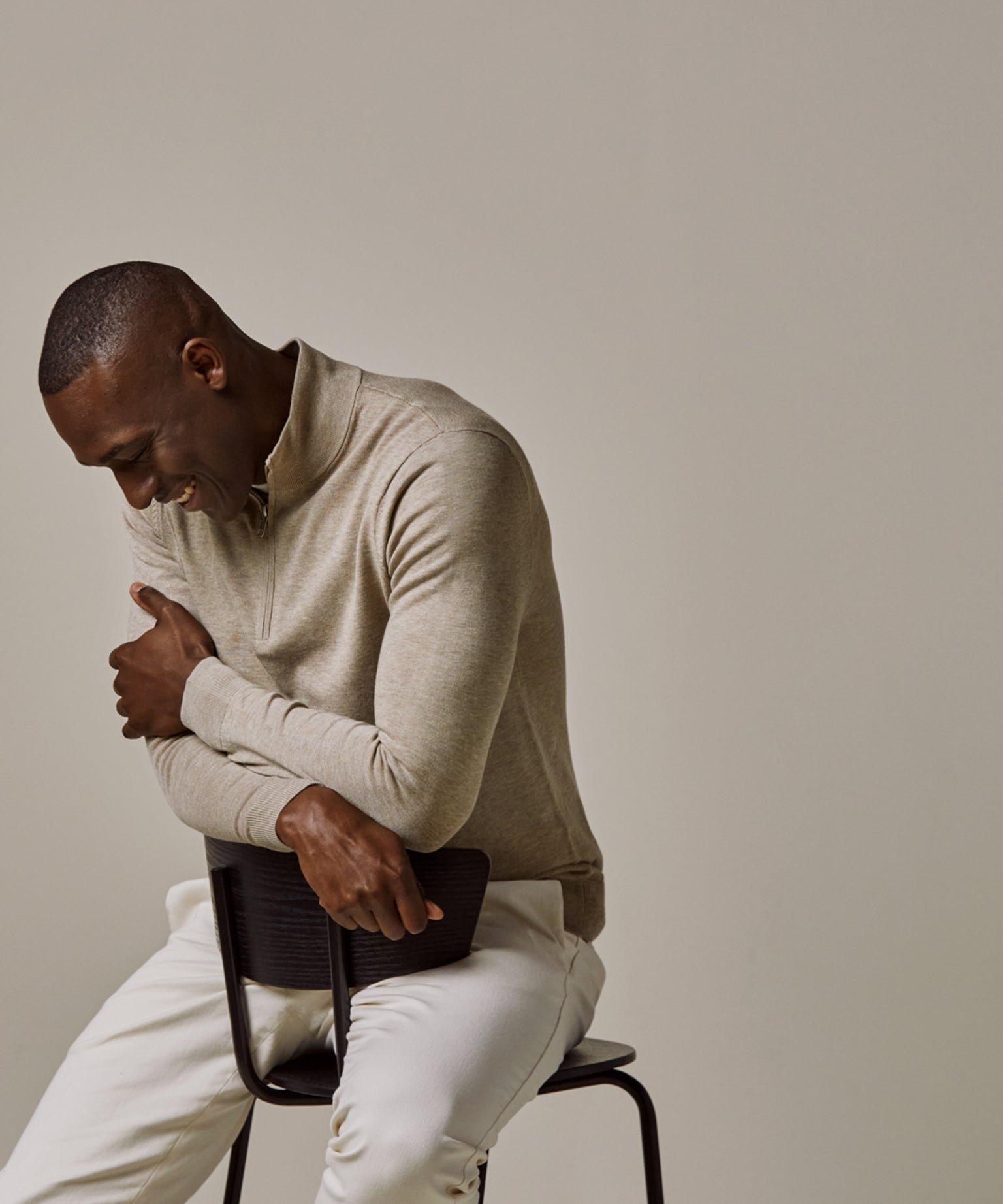 Profuomo - Feiner Strickpullover mit Half-Zip in Beige