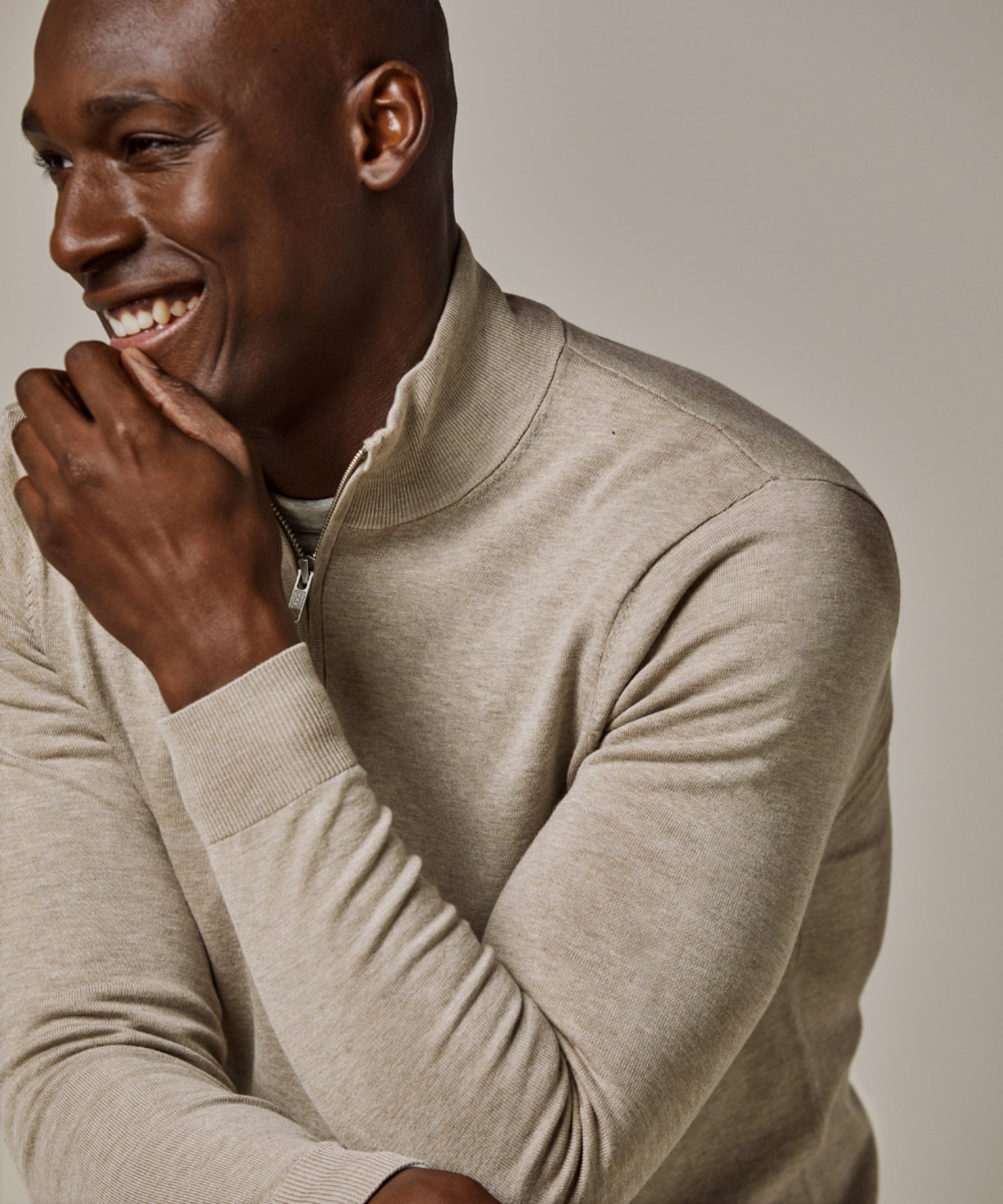 Profuomo - Feiner Strickpullover mit Half-Zip in Beige