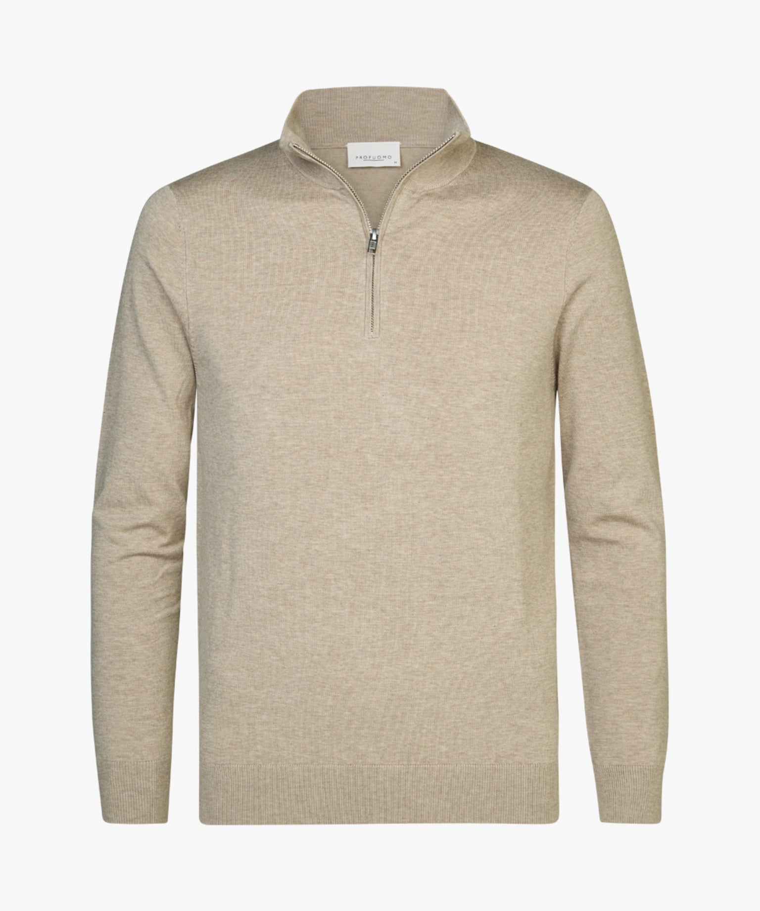 Profuomo - Feiner Strickpullover mit Half-Zip in Beige
