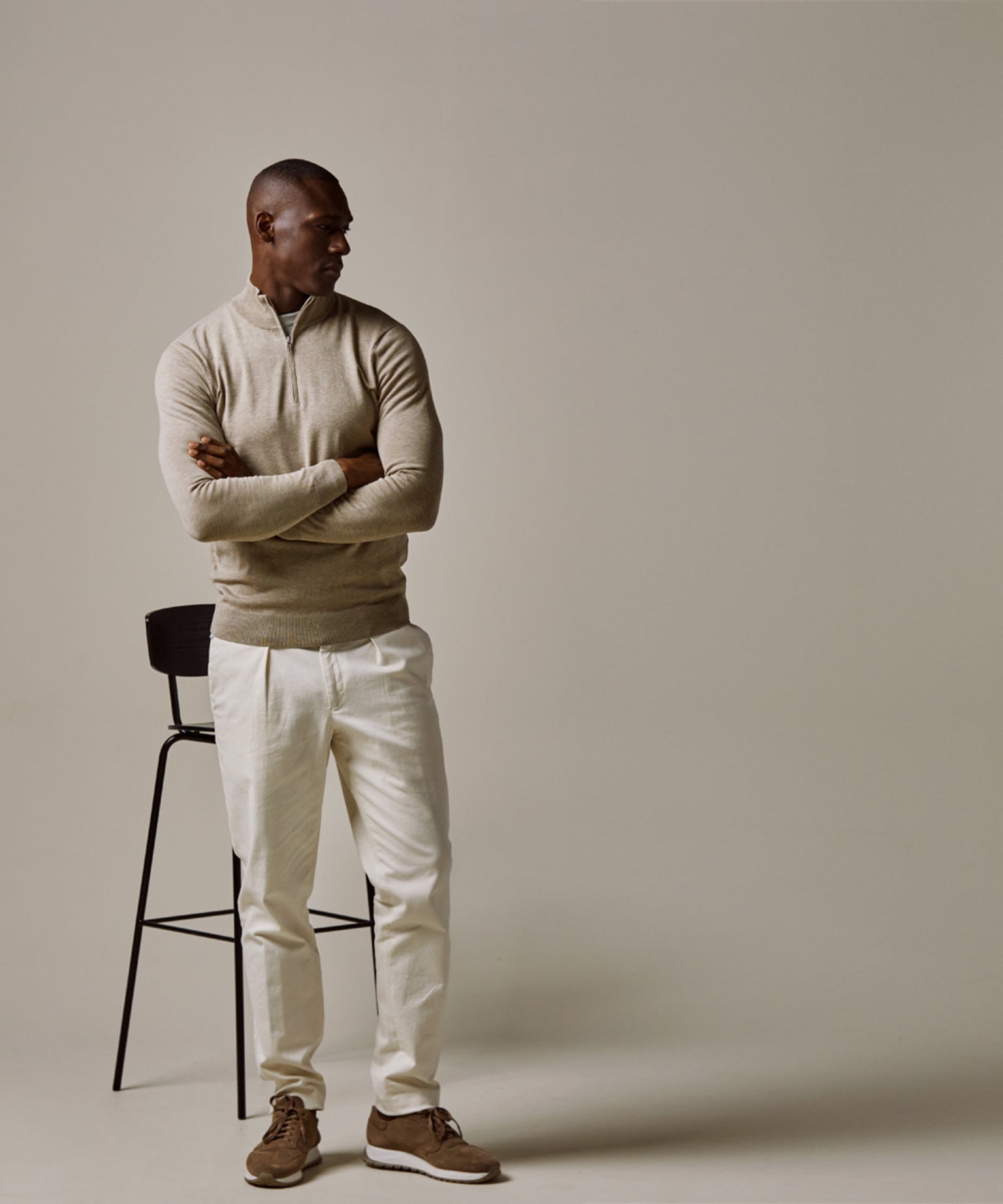 Profuomo - Feiner Strickpullover mit Half-Zip in Beige