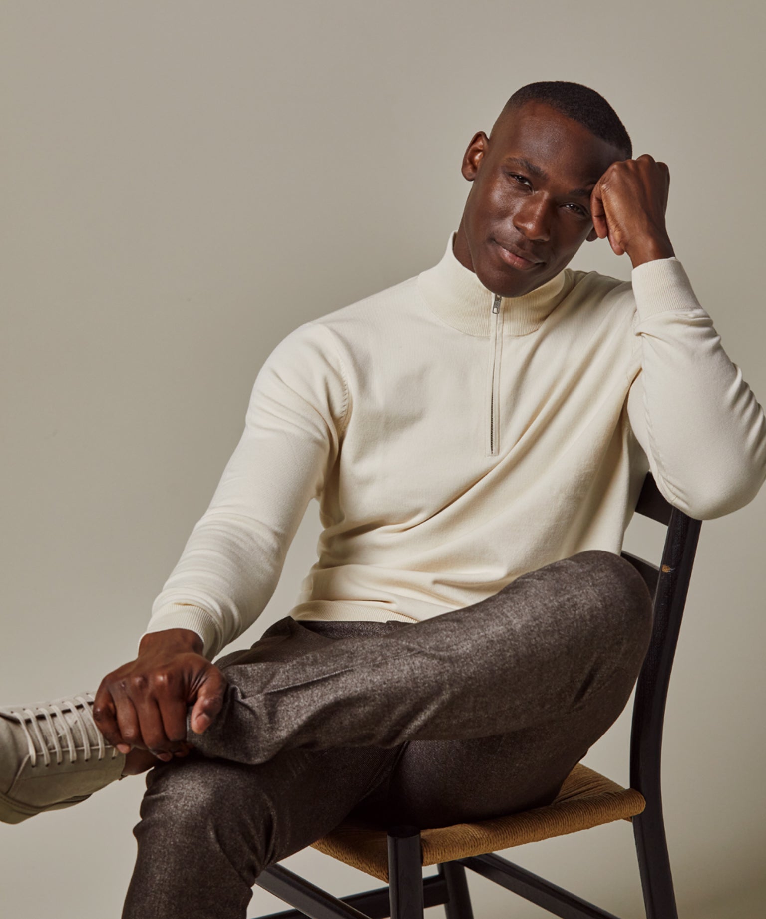 Profuomo - Feiner Strickpullover mit Half-Zip in Offwhite