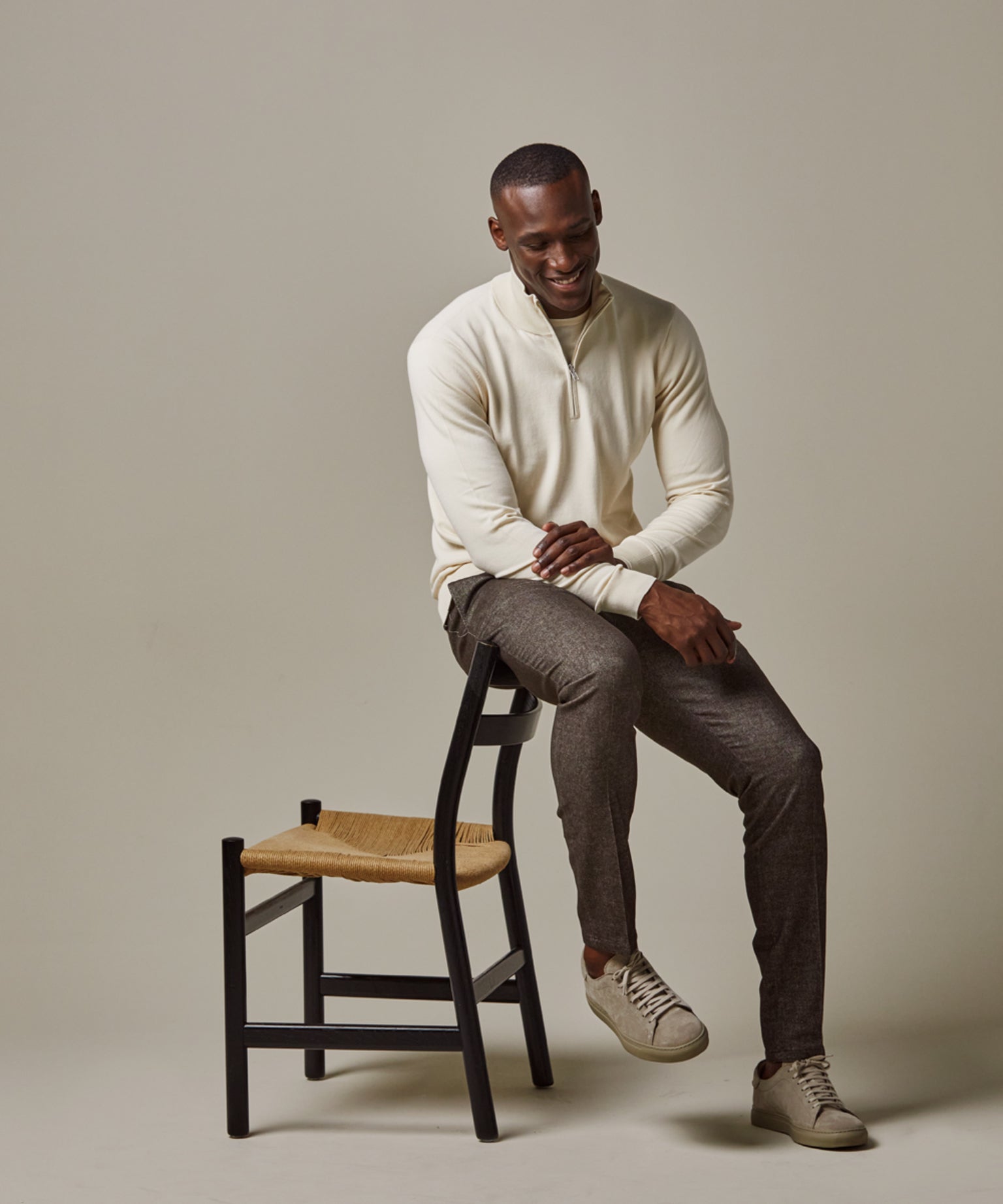 Profuomo - Feiner Strickpullover mit Half-Zip in Offwhite