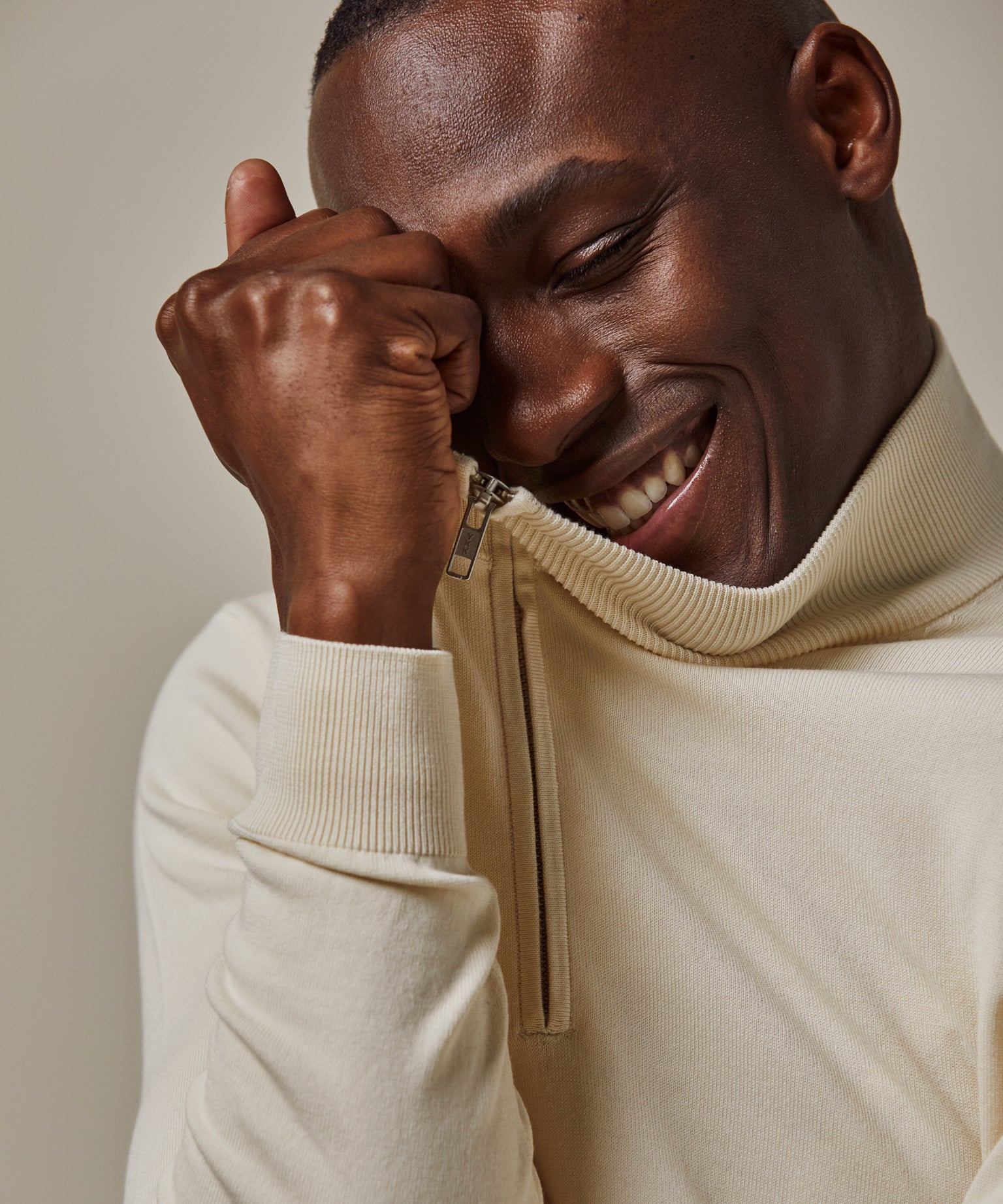 Profuomo - Feiner Strickpullover mit Half-Zip in Offwhite