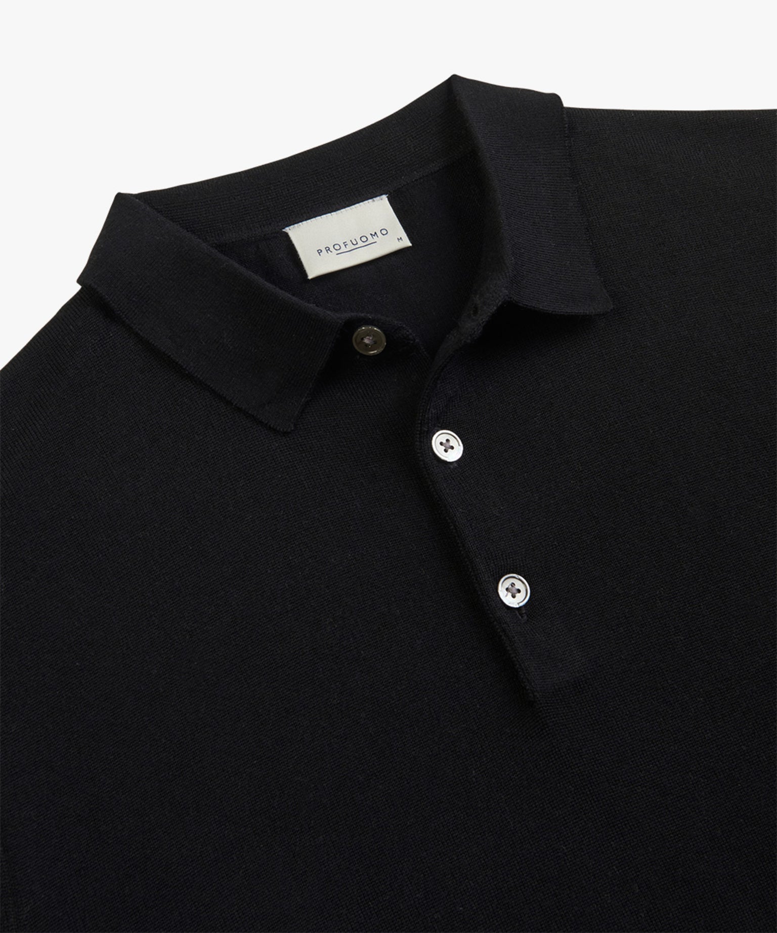 Profuomo - Langarm Poloshirt aus Merinowolle in Schwarz