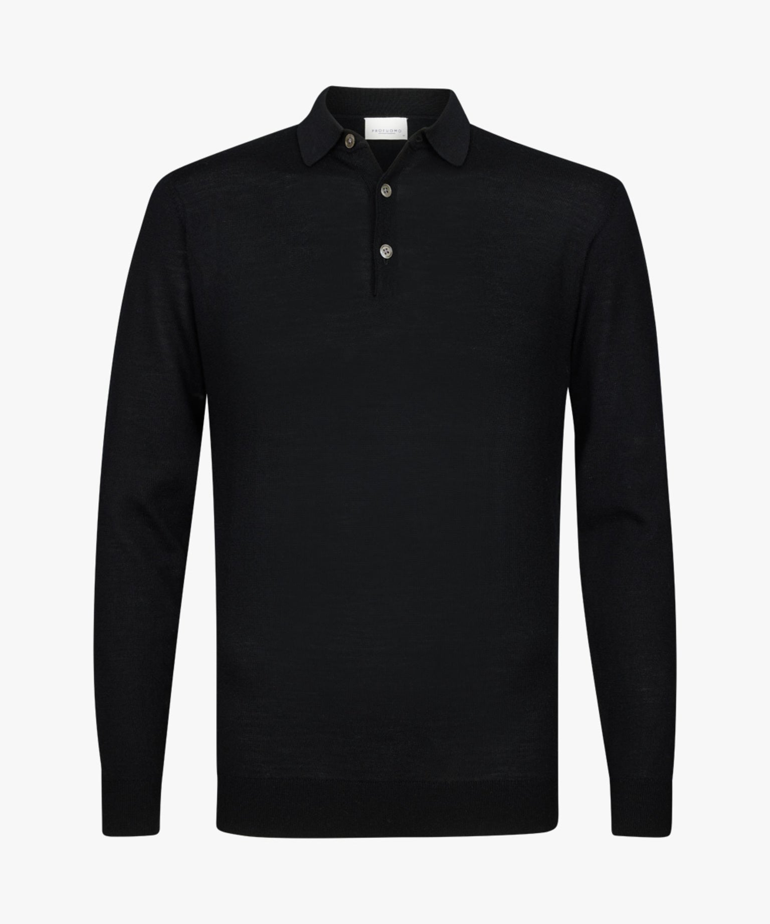 Profuomo - Langarm Poloshirt aus Merinowolle in Schwarz
