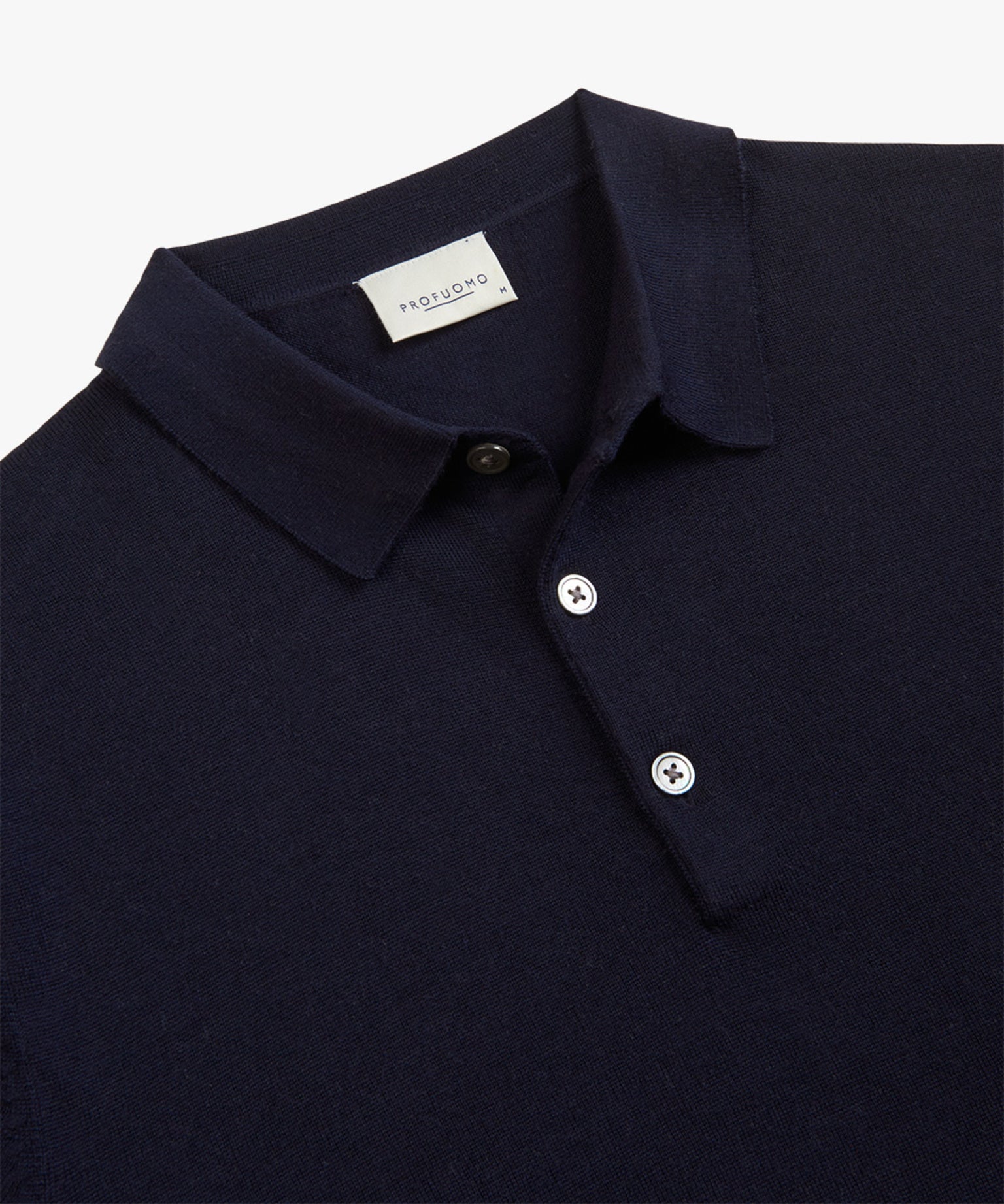 Profuomo - Langarm Poloshirt aus Merinowolle in Dunkelblau