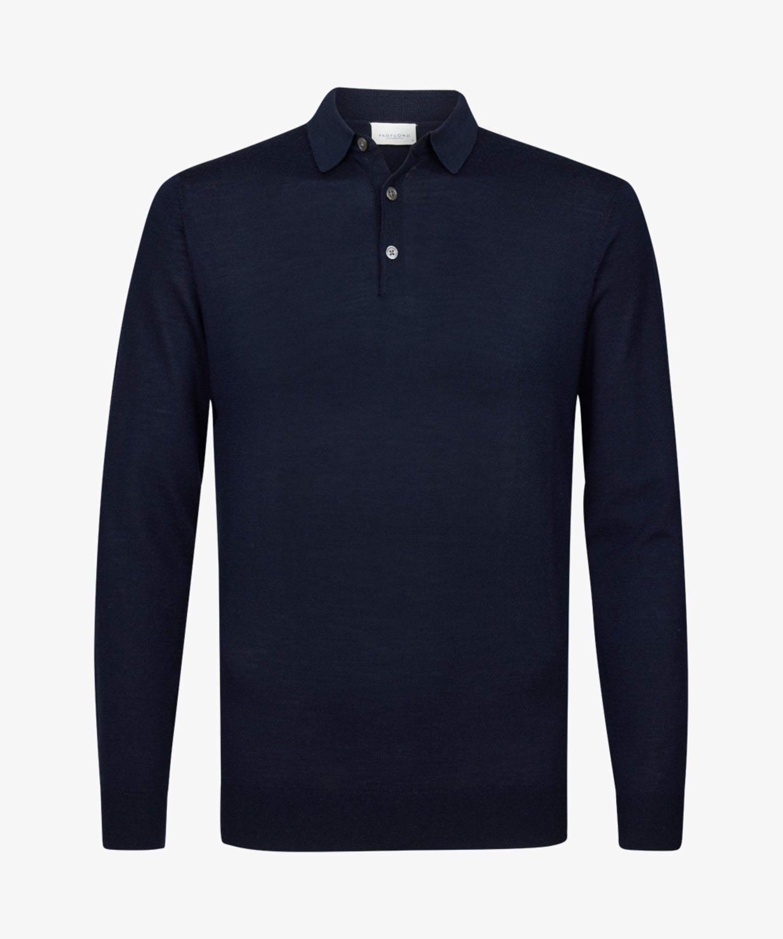 Profuomo - Langarm Poloshirt aus Merinowolle in Dunkelblau