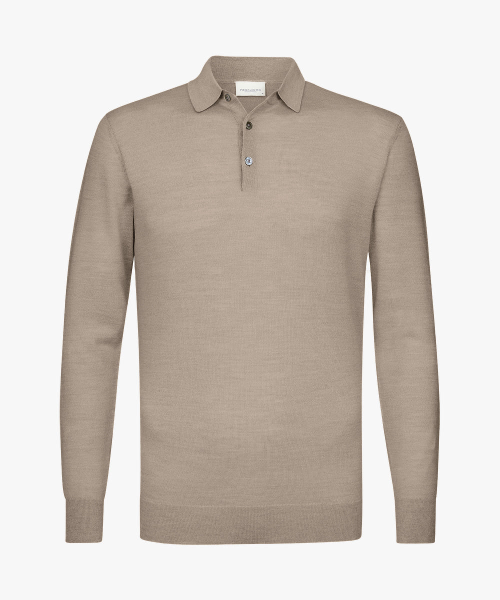Profuomo - Edles Merino Strick-Poloshirt in Beige, Navy & Schwarz