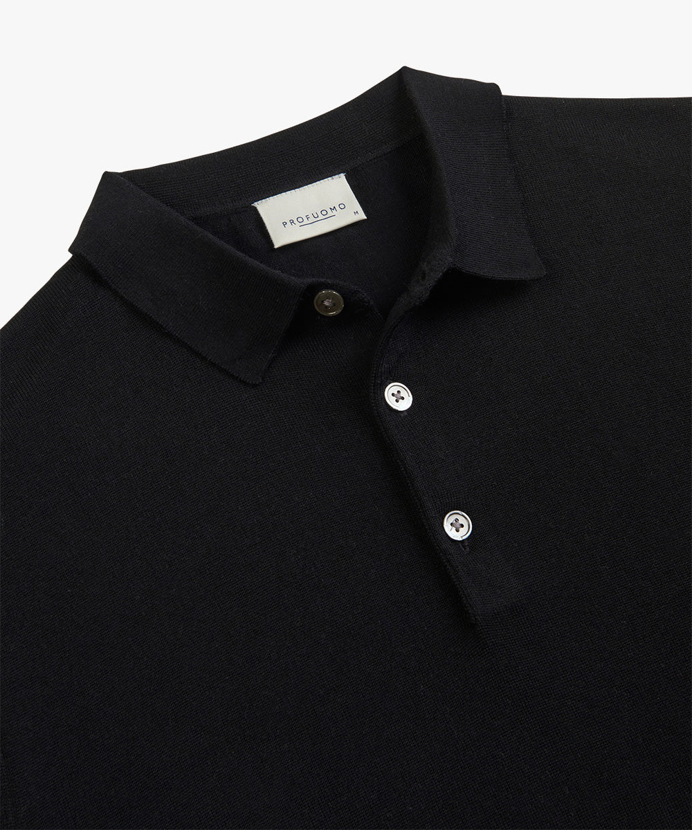 Profuomo - Edles Merino Strick-Poloshirt in Beige, Navy & Schwarz