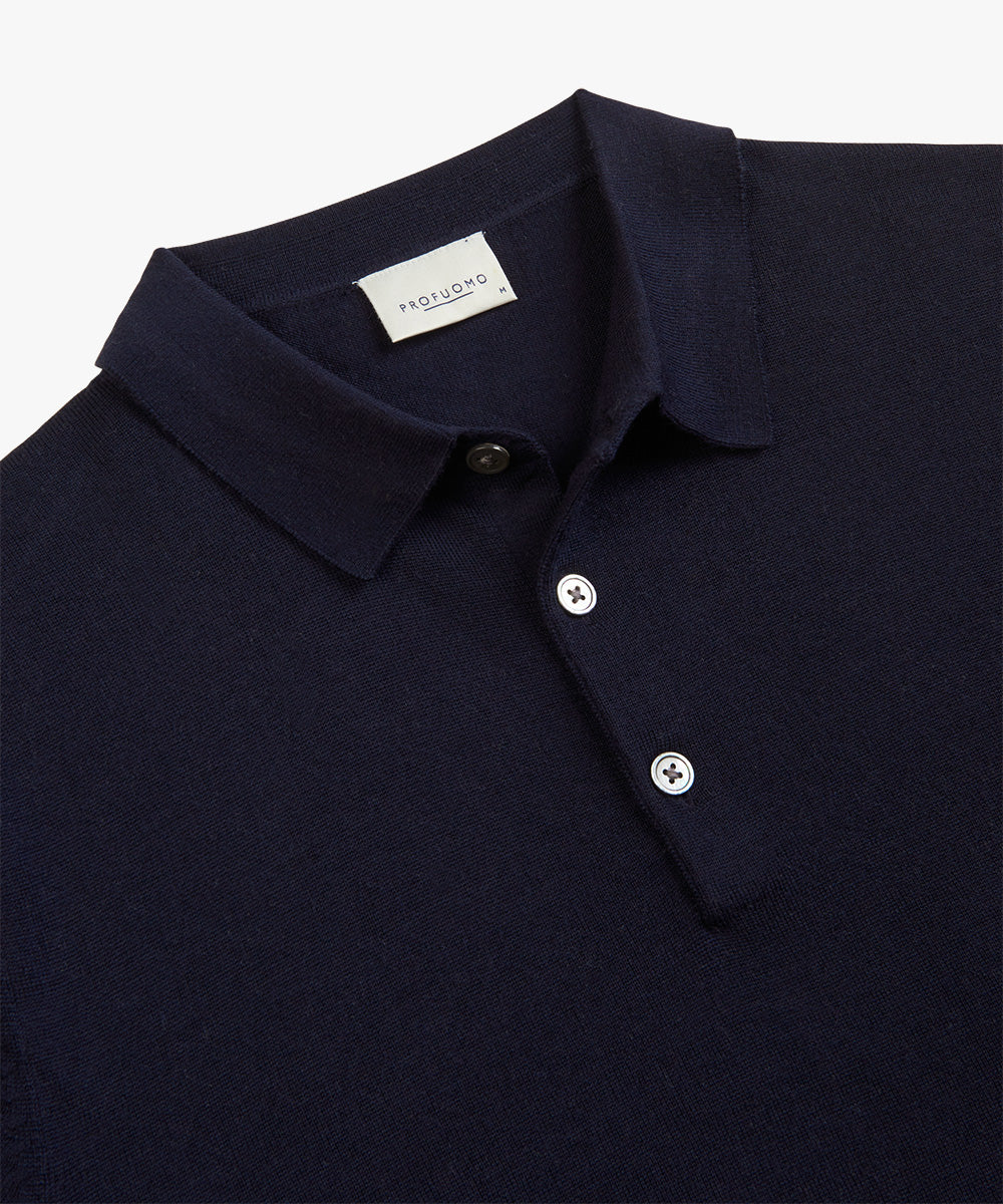 Profuomo - Edles Merino Strick-Poloshirt in Beige, Navy & Schwarz