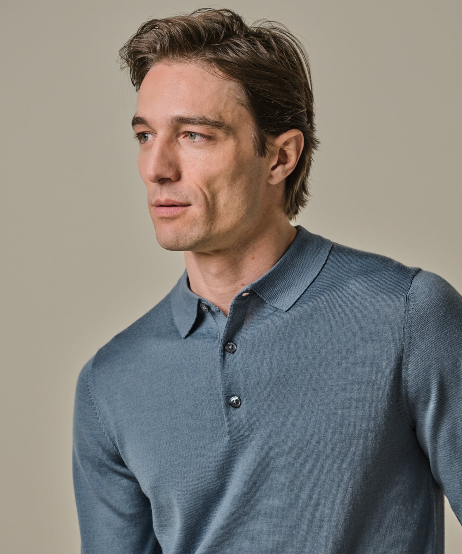 Profuomo - Edles Merino Strick-Poloshirt in Hellblau