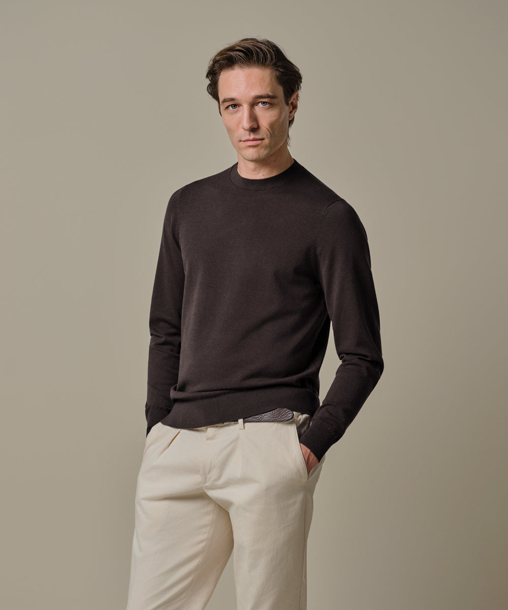 Profuomo - Dunkelbrauner Rundhalspullover in Feinstrick