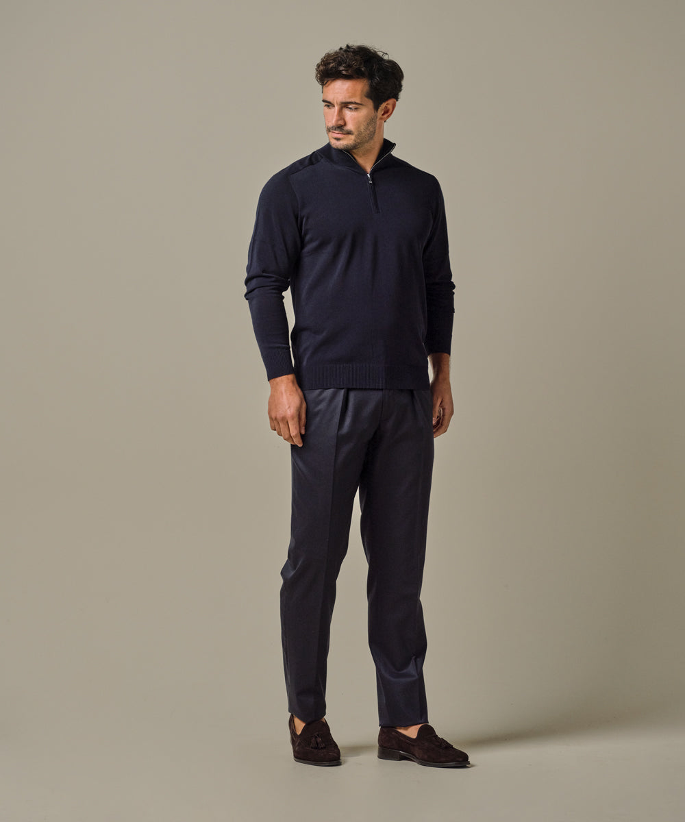 Profuomo - Stilvolle Tuchhose mit Bundfalte in Dunkelblau