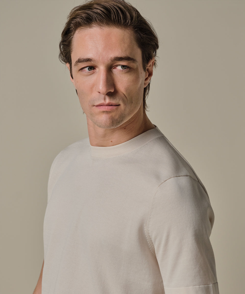 Profuomo - Feines Strick-T-Shirt in Off-White