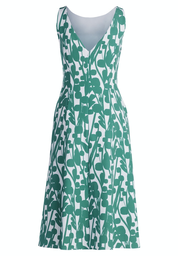 Vera Mont - Elegantes Ärmelloses Kleid mit Dunkelblau-Weißem Grafikmuster