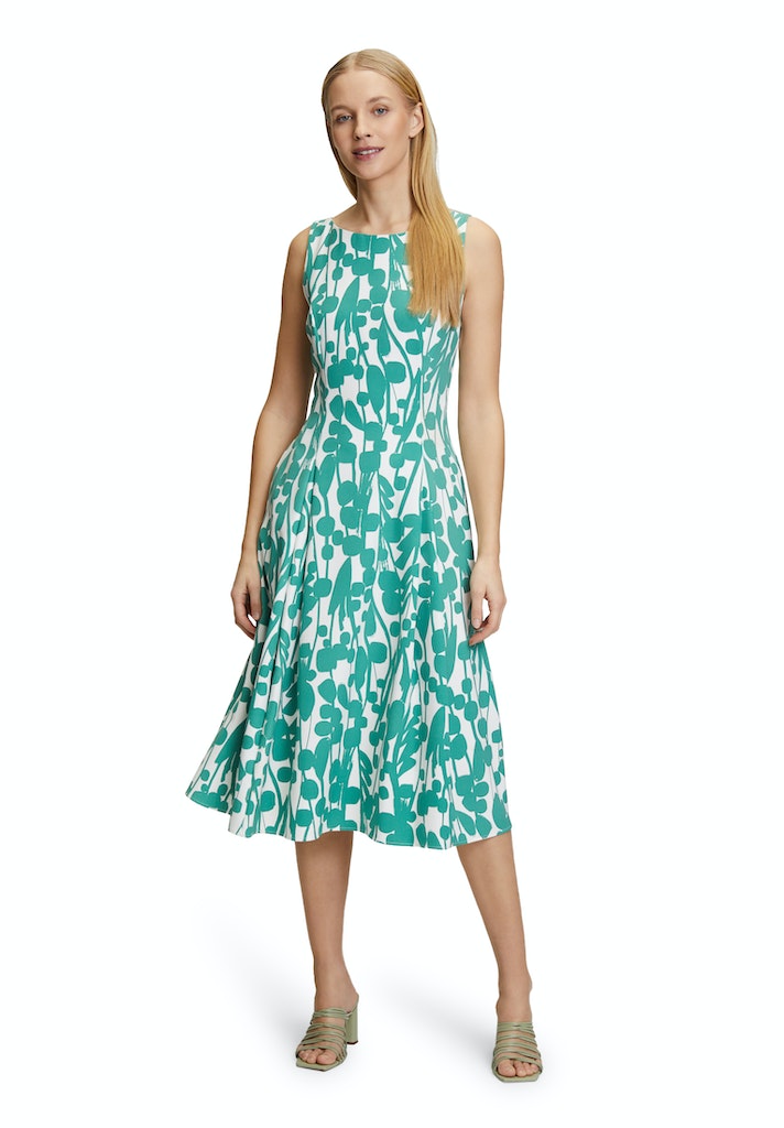 Vera Mont - Elegantes Ärmelloses Kleid mit Dunkelblau-Weißem Grafikmuster