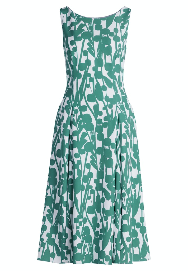 Vera Mont - Elegantes Ärmelloses Kleid mit Dunkelblau-Weißem Grafikmuster