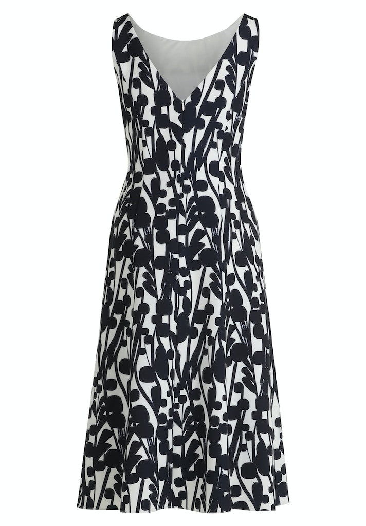 Vera Mont - Elegantes Ärmelloses Kleid mit Dunkelblau-Weißem Grafikmuster