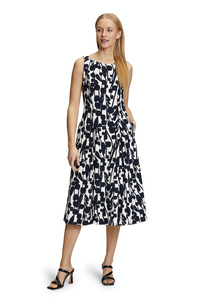 Vera Mont - Elegantes Ärmelloses Kleid mit Dunkelblau-Weißem Grafikmuster