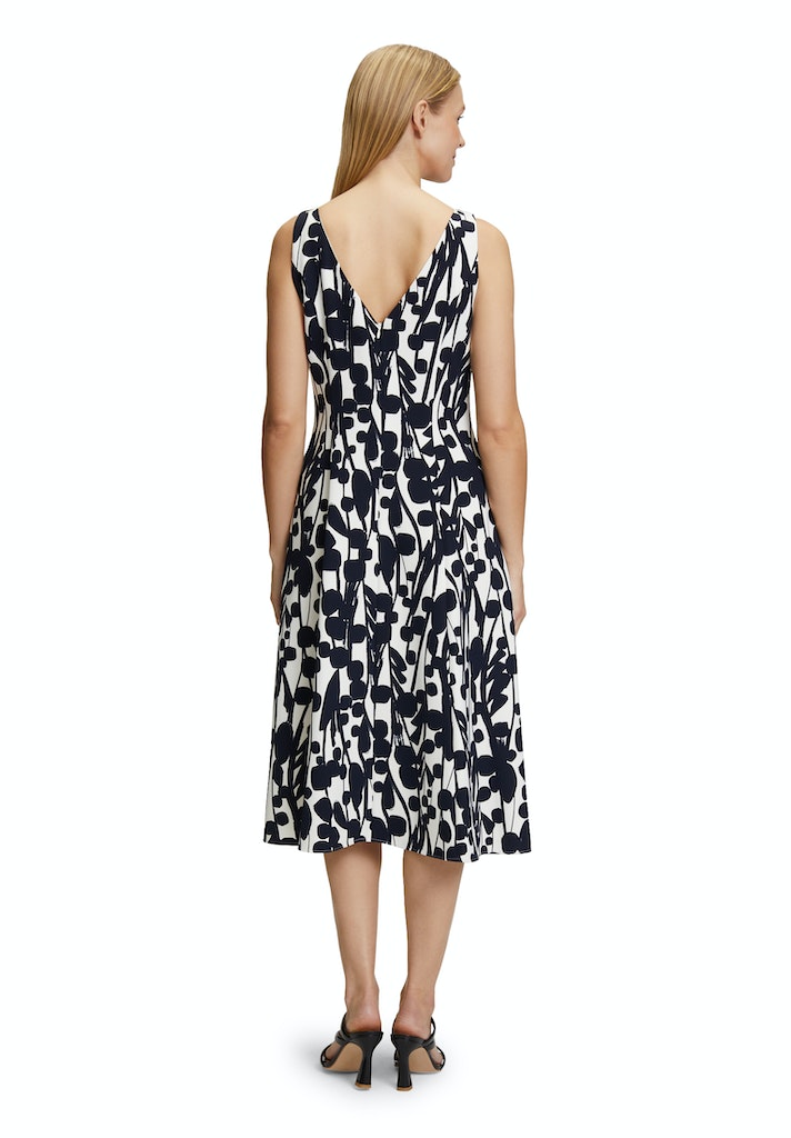 Vera Mont - Elegantes Ärmelloses Kleid mit Dunkelblau-Weißem Grafikmuster