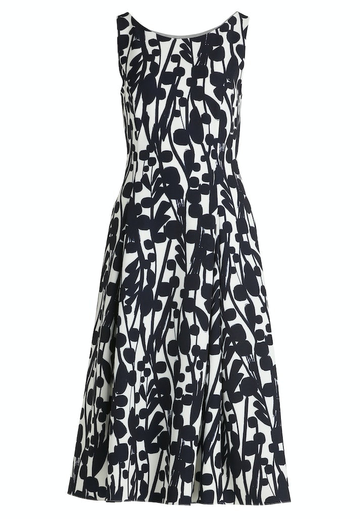 Vera Mont - Elegantes Ärmelloses Kleid mit Dunkelblau-Weißem Grafikmuster