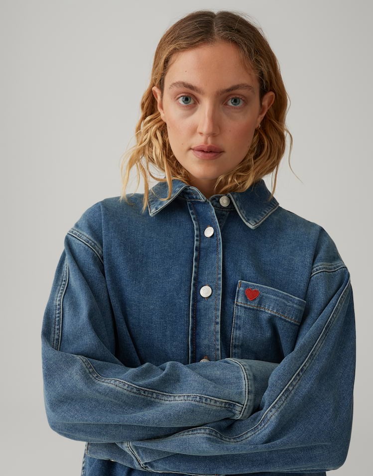 Opus - Weiches Jeanshemd mit Herzstickerei Regular Fit - Falentine