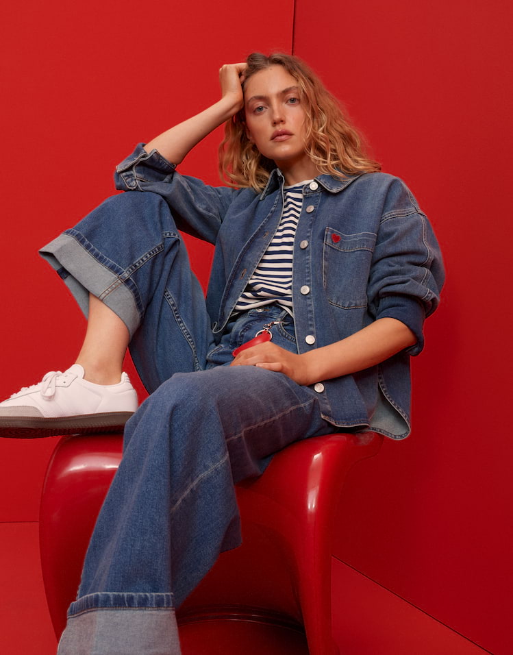 Opus - Weiches Jeanshemd mit Herzstickerei Regular Fit - Falentine