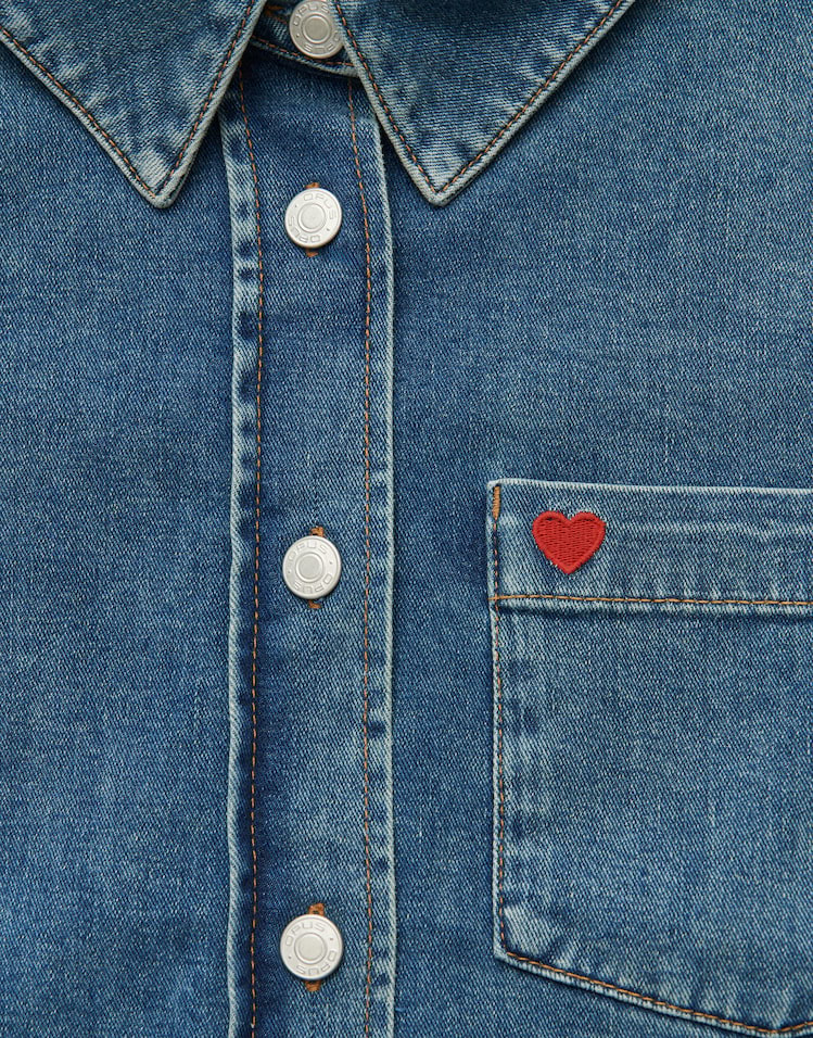 Opus - Weiches Jeanshemd mit Herzstickerei Regular Fit - Falentine
