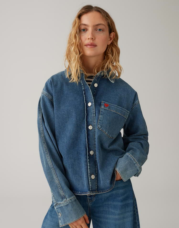 Opus - Weiches Jeanshemd mit Herzstickerei Regular Fit - Falentine