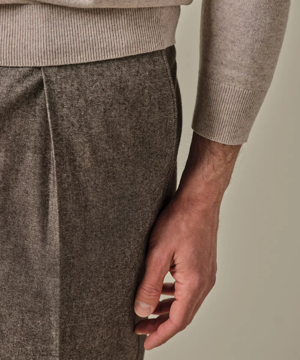 Profuomo - Braune Baumwoll-Flanellhose mit Bundfalte