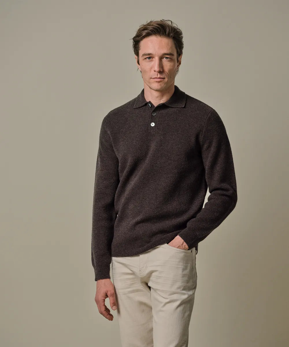 Profuomo - Braunes Poloshirt aus gekochter Wolle