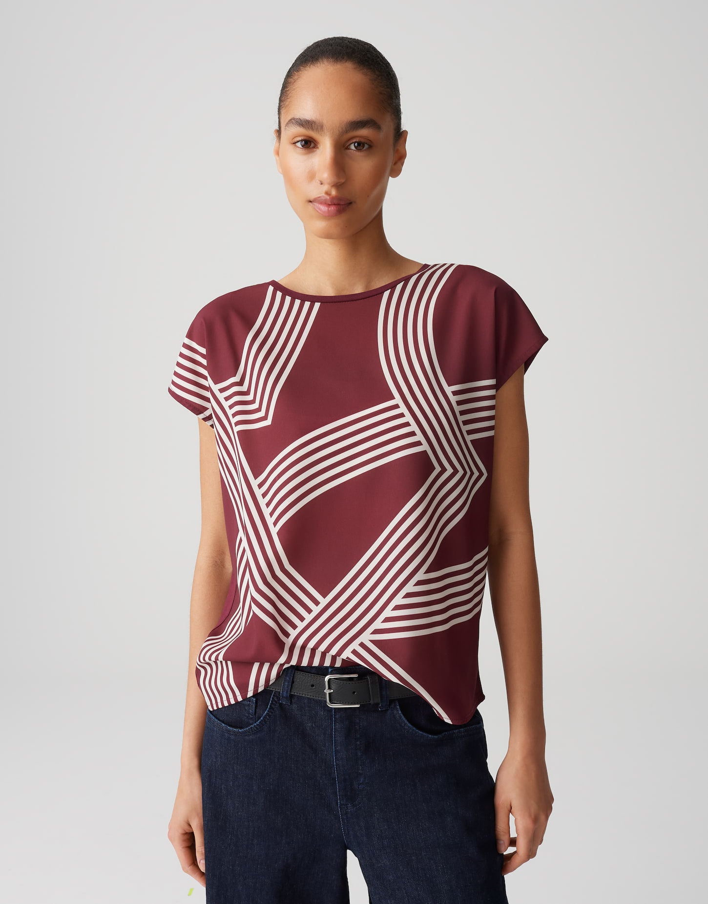 Opus - Regular Printshirt im Materialmix - Sabethi