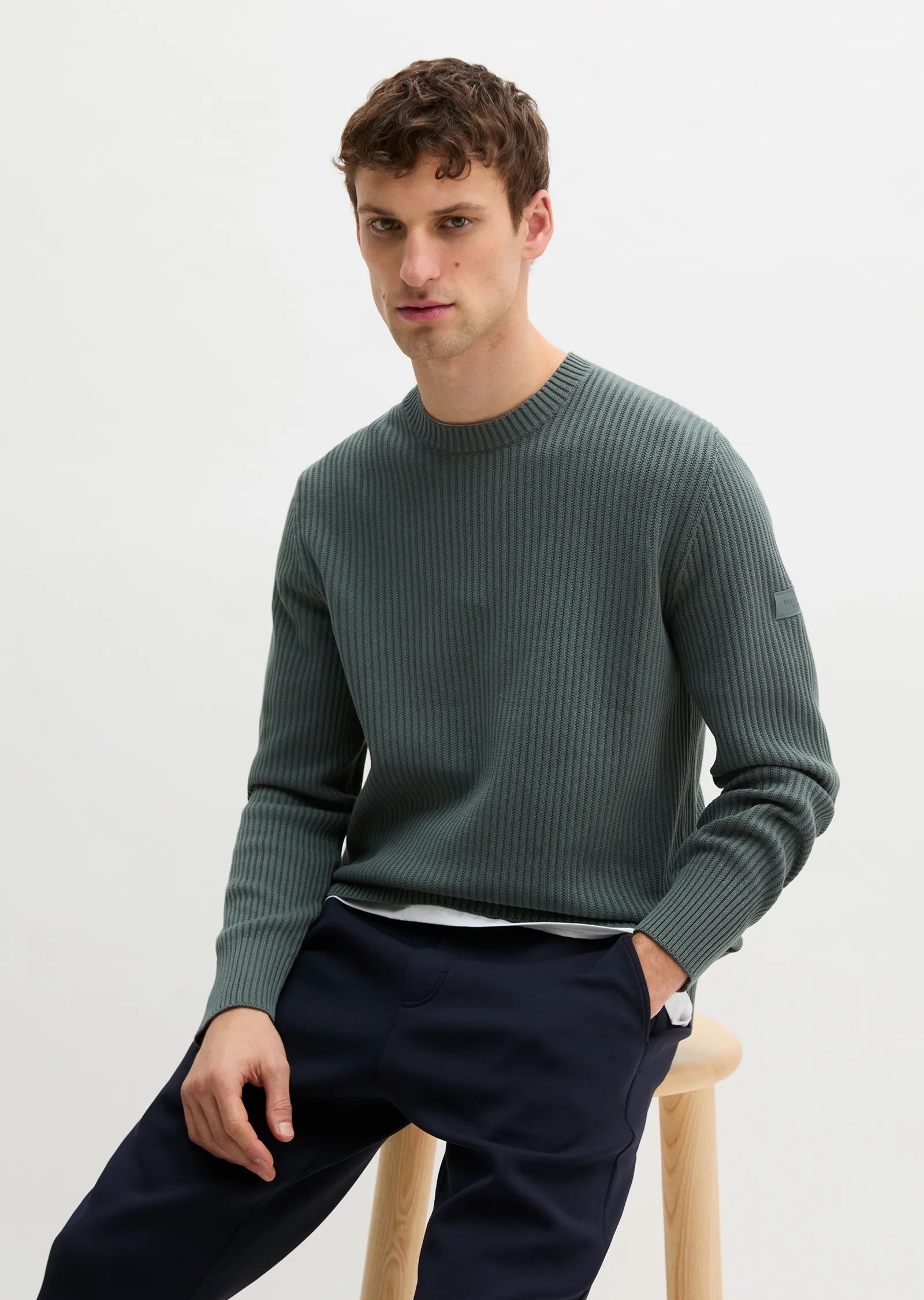 Marc O'Polo - Rippstrick Pullover aus Bio-Baumwolle in Petrol