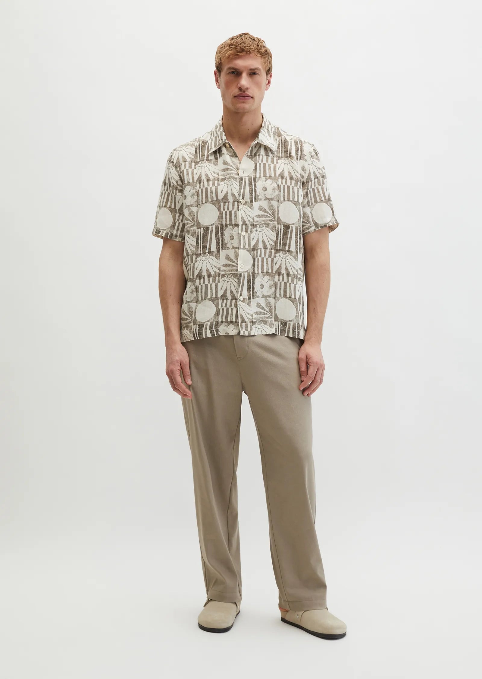 Marc O'Polo - Lässiges Halbarm Hemd mit All Over Print in Beige