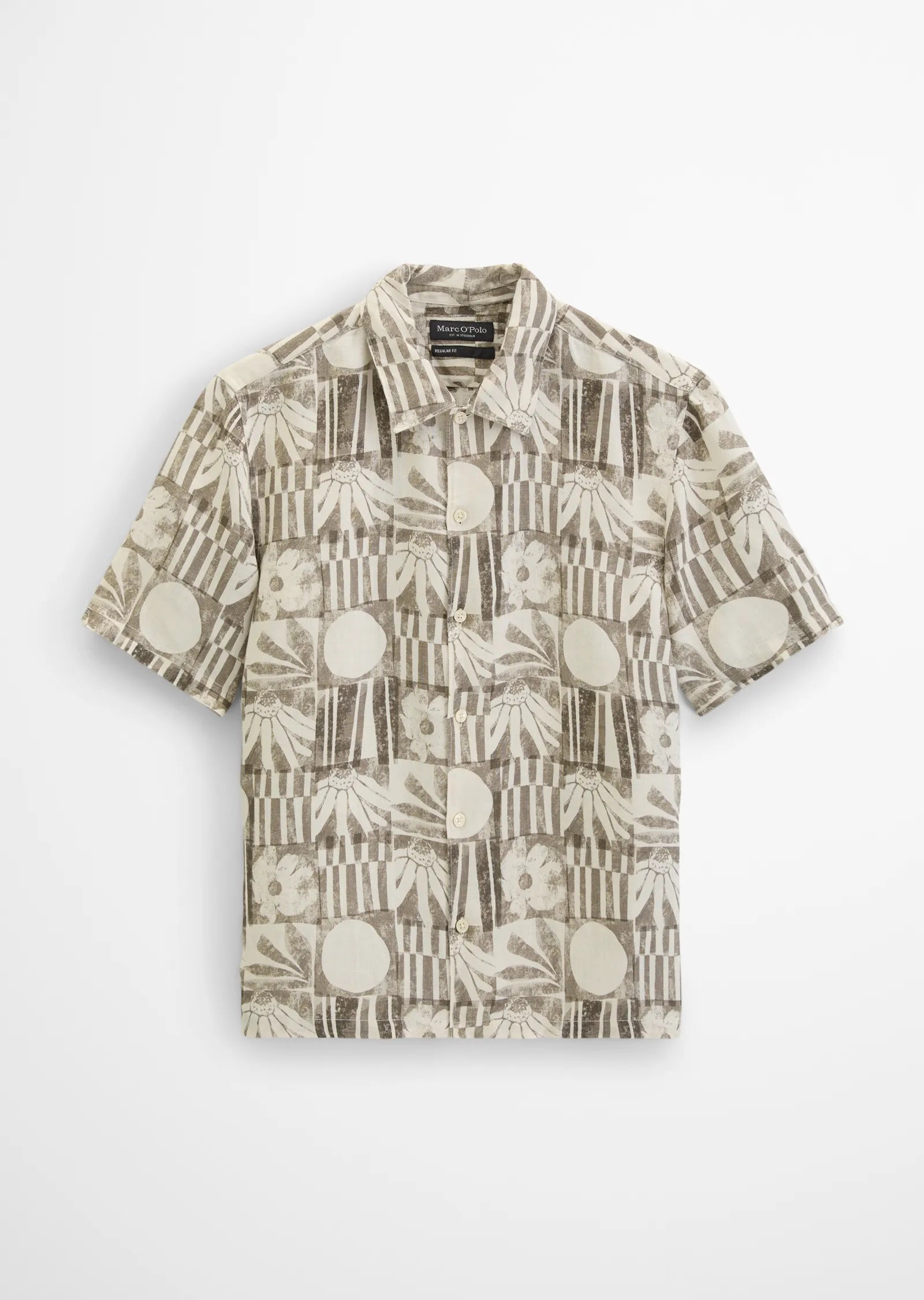Marc O'Polo - Lässiges Halbarm Hemd mit All Over Print in Beige