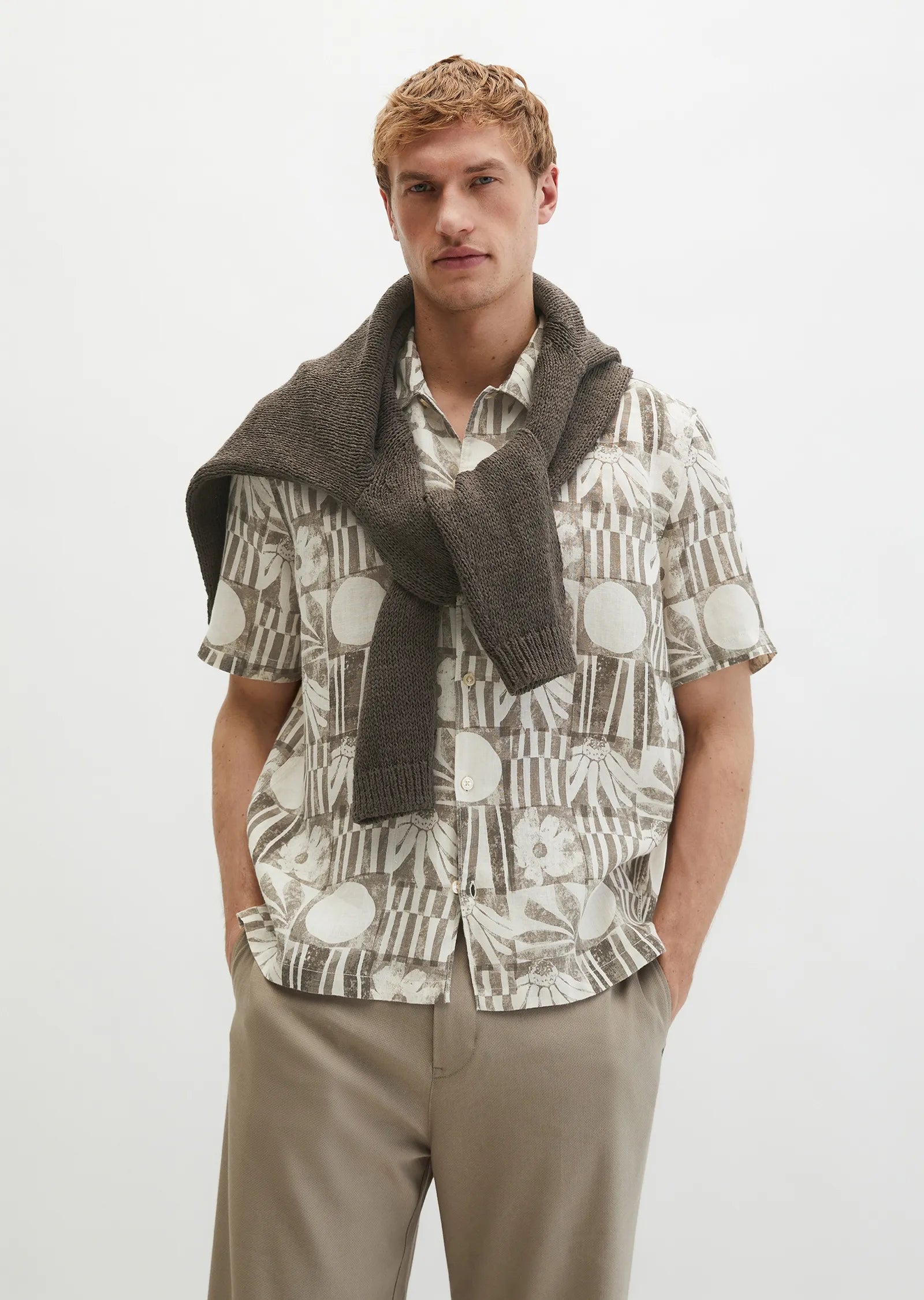 Marc O'Polo - Lässiges Halbarm Hemd mit All Over Print in Beige